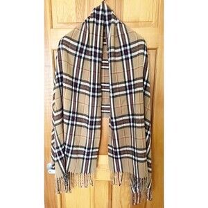 Soft Brown Plaid Shawl Scarf Pashmina Winter Wrap Lightweight Cozy Fall Autumn